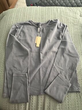 SKIMS Long Sleeve Crewneck Top in Gray